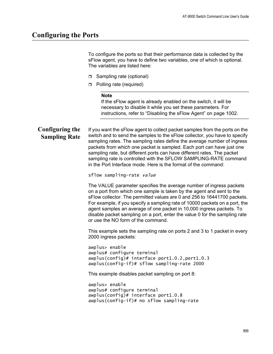 Configuring the ports, Configuring the sampling rate | Allied Telesis AT-9000 Series User Manual | Page 1027 / 1480