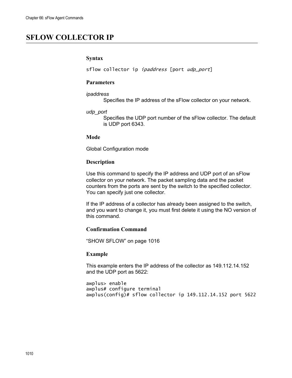 Sflow collector ip, Sflow collector ip 0 | Allied Telesis AT-9000 Series User Manual | Page 1038 / 1480