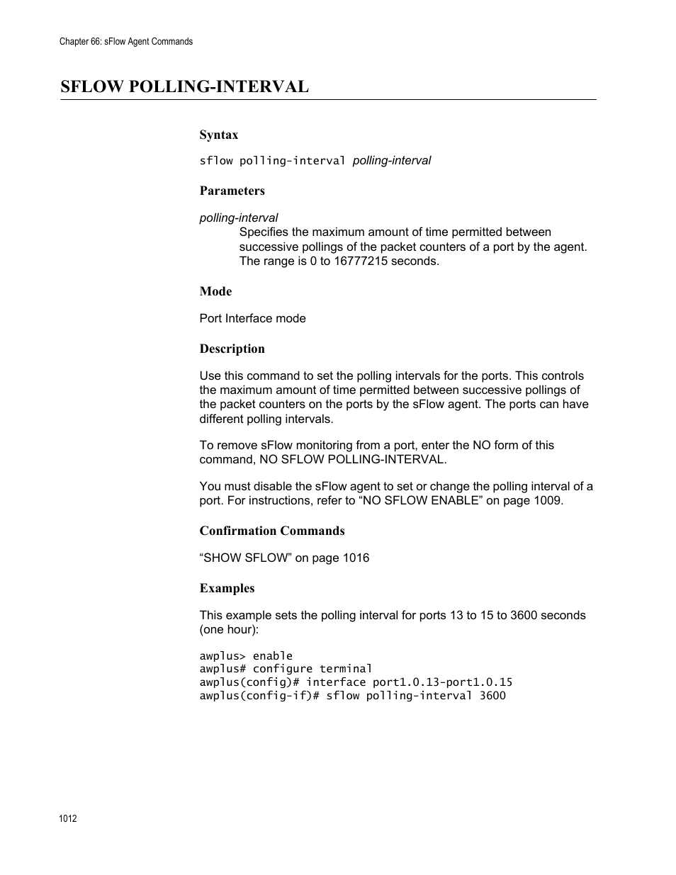 Sflow polling-interval, Sflow polling-interval 2 | Allied Telesis AT-9000 Series User Manual | Page 1040 / 1480