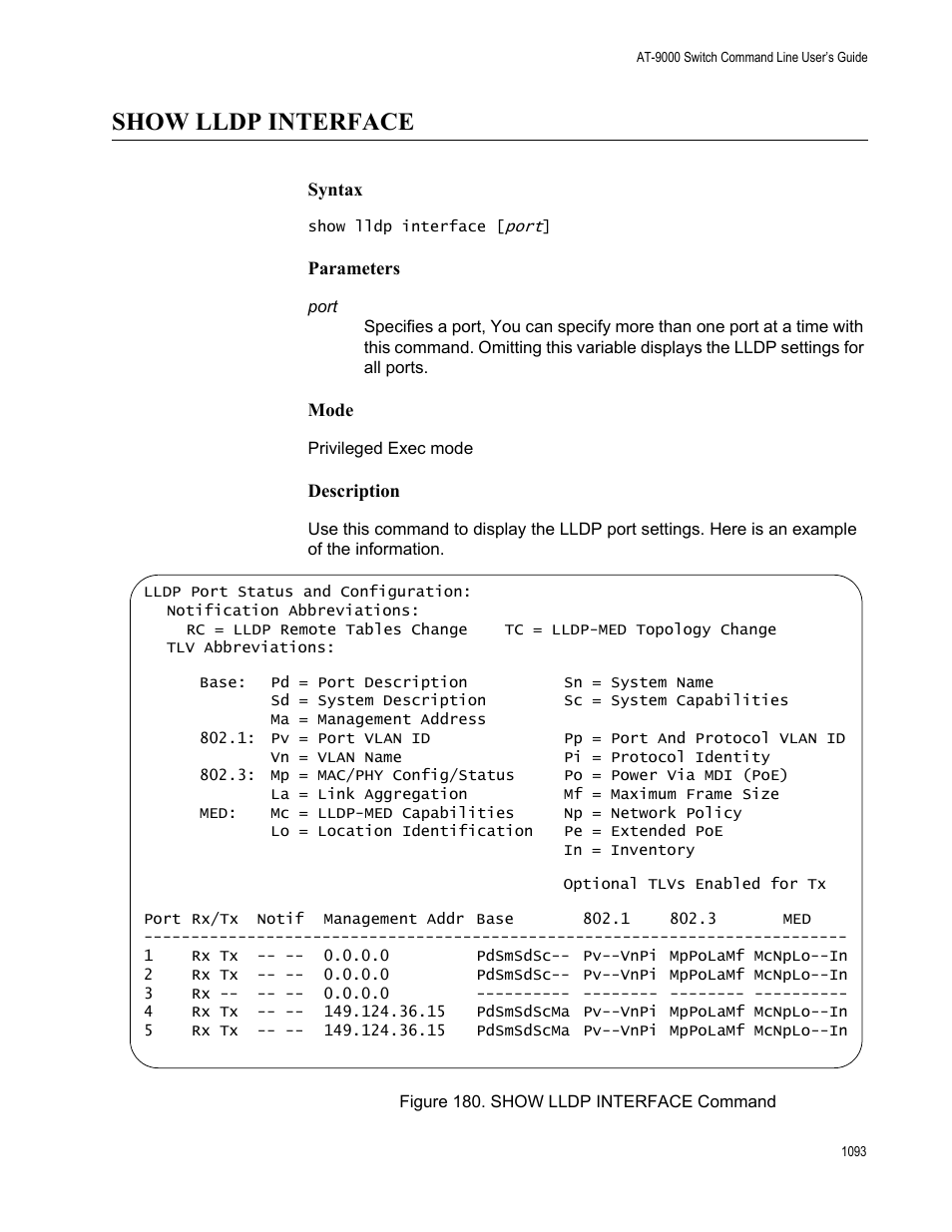 Show lldp interface, Show lldp interface 3, Figure 180: show lldp interface command 3 | Allied Telesis AT-9000 Series User Manual | Page 1121 / 1480