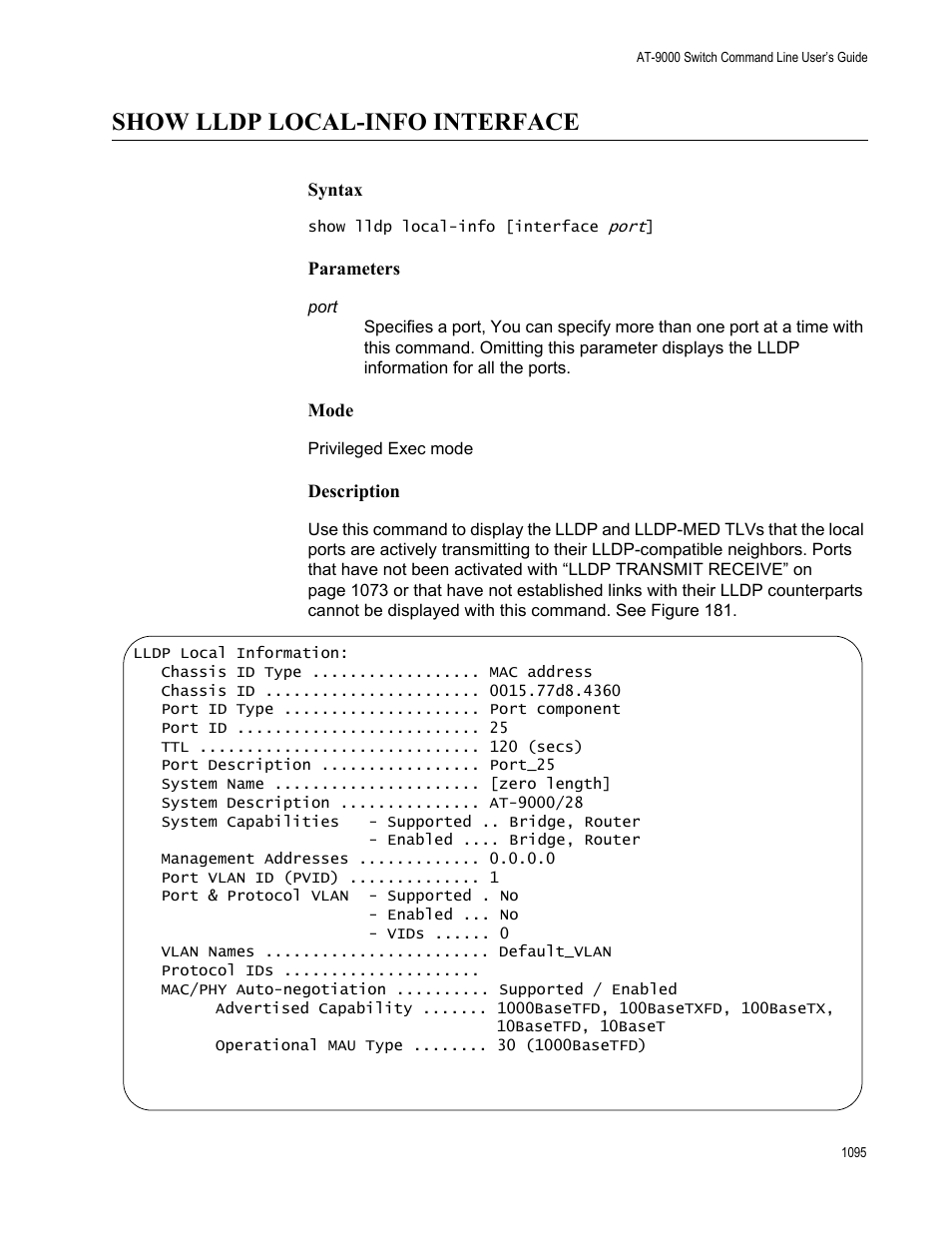 Show lldp local-info interface, Show lldp local-info interface 5 | Allied Telesis AT-9000 Series User Manual | Page 1123 / 1480