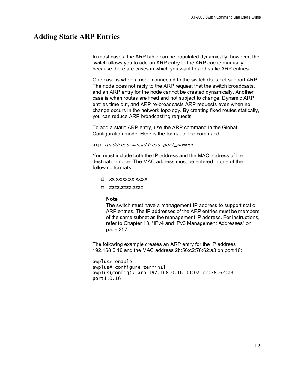 Adding static arp entries, Adding static arp entries 3 | Allied Telesis AT-9000 Series User Manual | Page 1141 / 1480