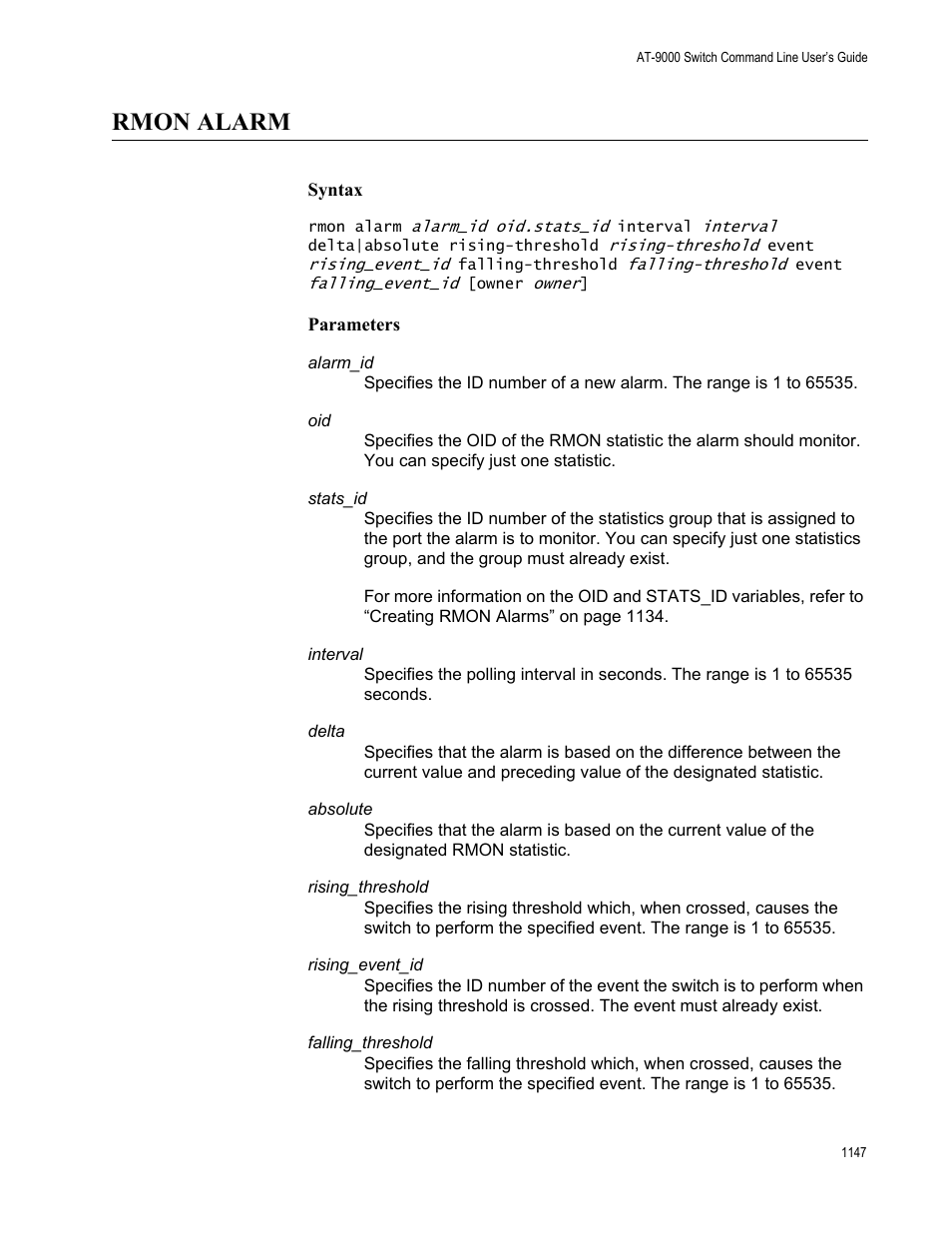 Rmon alarm, Rmon alarm 7 | Allied Telesis AT-9000 Series User Manual | Page 1175 / 1480