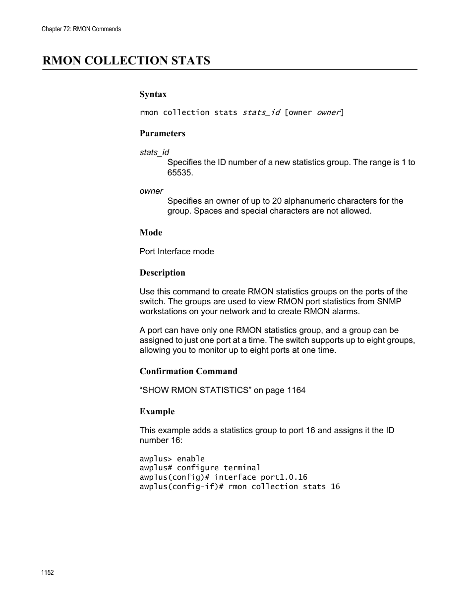 Rmon collection stats, Rmon collection stats 2 | Allied Telesis AT-9000 Series User Manual | Page 1180 / 1480