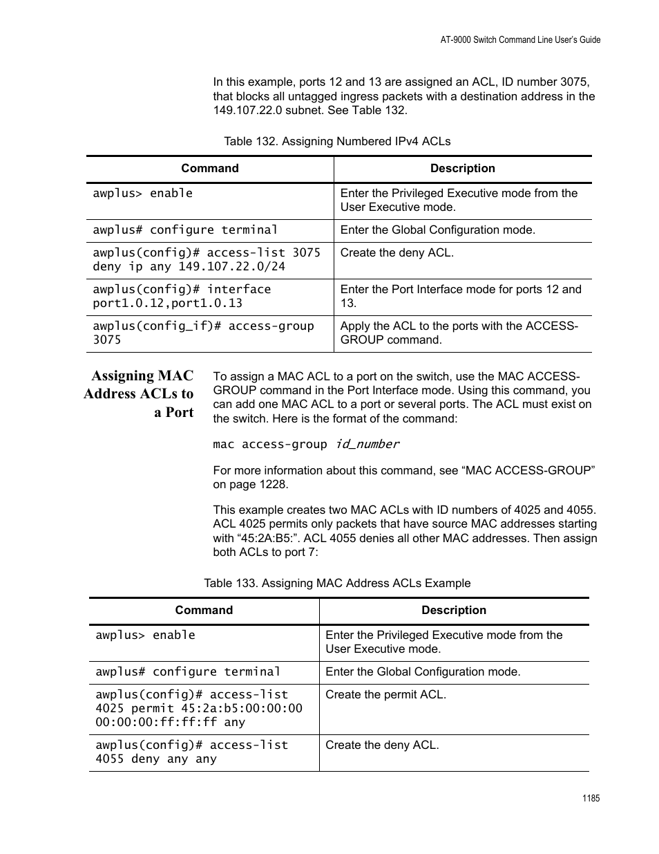 Assigning mac address acls to a port, Assigning mac address acls to a port 5 | Allied Telesis AT-9000 Series User Manual | Page 1213 / 1480