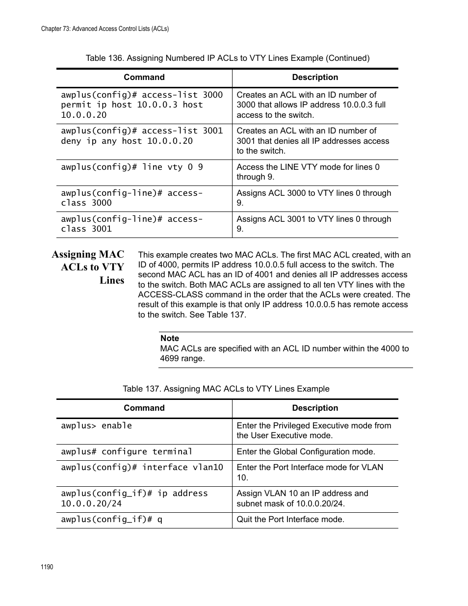 Assigning mac acls to vty lines, Assigning mac acls to vty lines 0 | Allied Telesis AT-9000 Series User Manual | Page 1218 / 1480