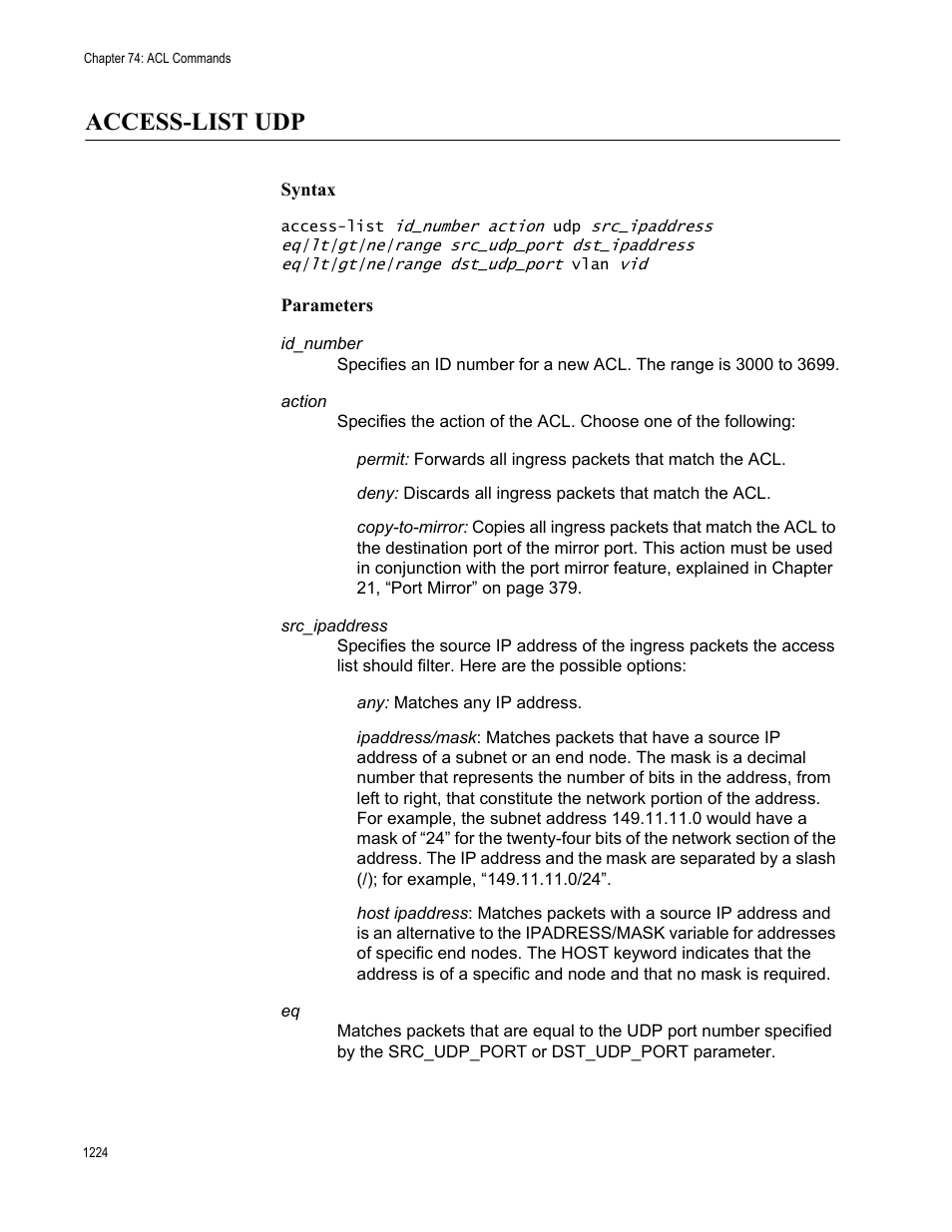 Access-list udp, Access-list udp 4 | Allied Telesis AT-9000 Series User Manual | Page 1252 / 1480