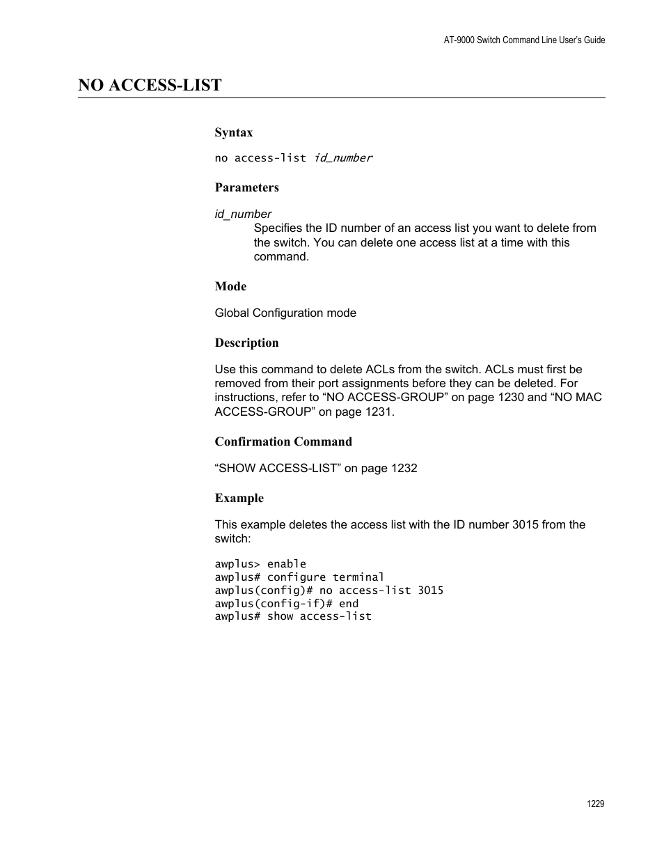 No access-list, No access-list 9 | Allied Telesis AT-9000 Series User Manual | Page 1257 / 1480