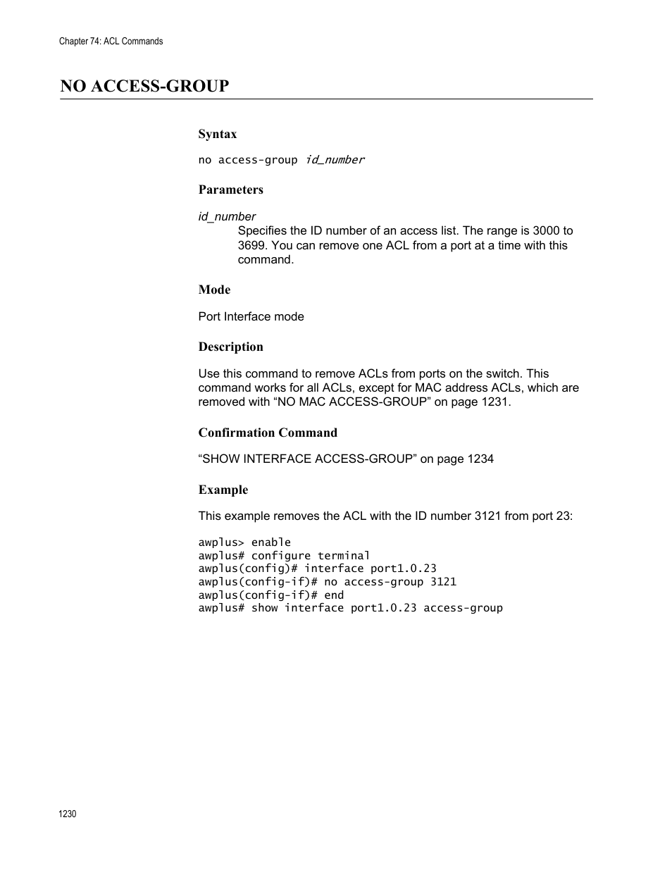 No access-group, No access-group 0 | Allied Telesis AT-9000 Series User Manual | Page 1258 / 1480