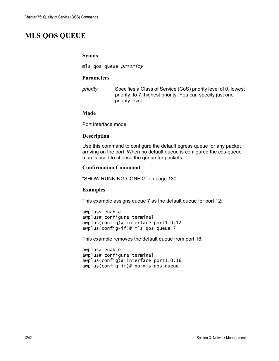 Mls qos queue, Mls qos queue 2 | Allied Telesis AT-9000 Series User Manual | Page 1270 / 1480