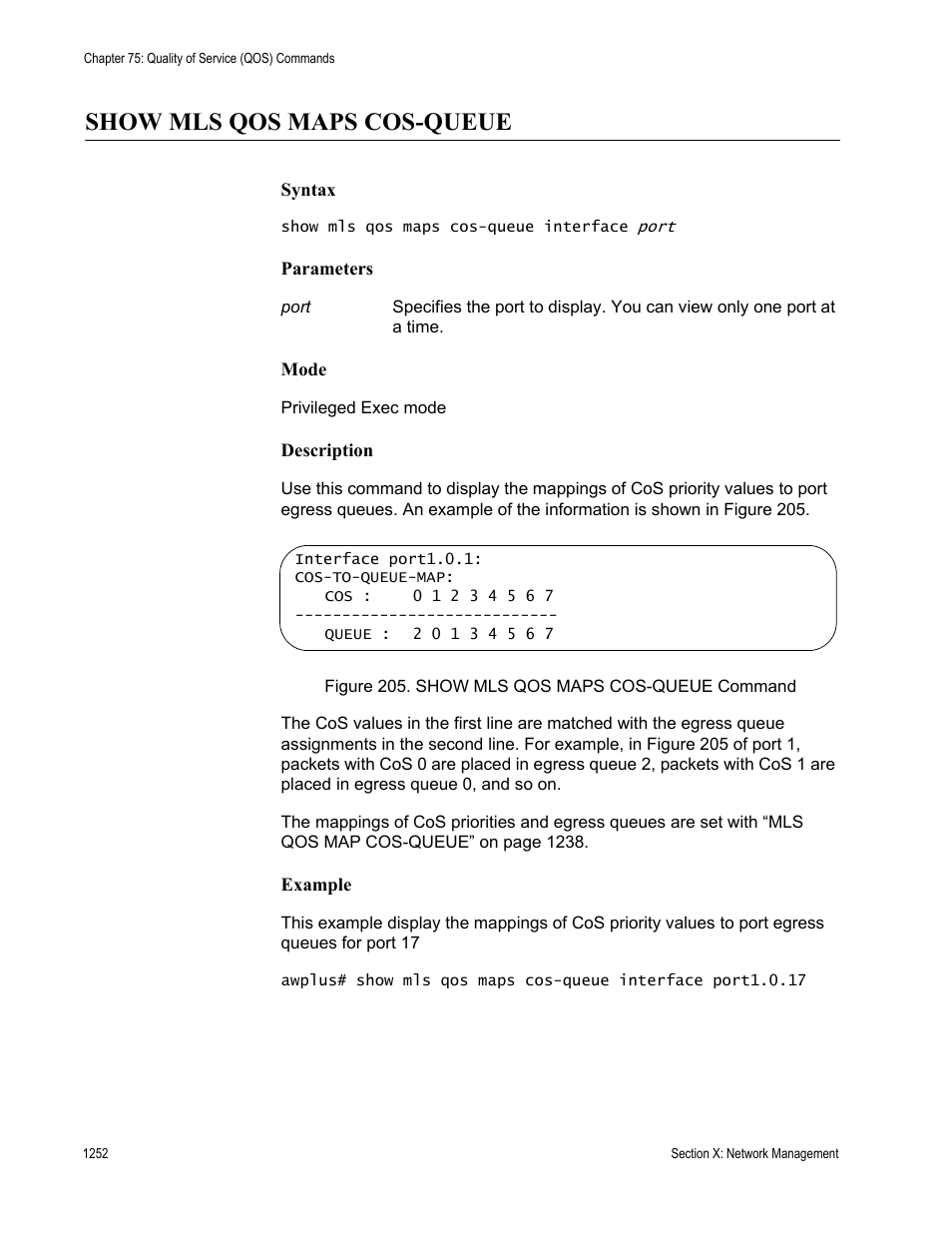 Show mls qos maps cos-queue, Show mls qos maps cos-queue 2, Figure 205: show mls qos maps cos-queue command 2 | Allied Telesis AT-9000 Series User Manual | Page 1280 / 1480