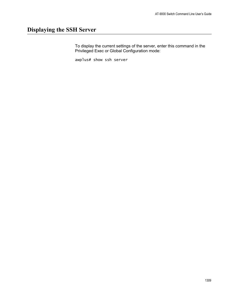 Displaying the ssh server, Displaying the ssh server 9 | Allied Telesis AT-9000 Series User Manual | Page 1337 / 1480