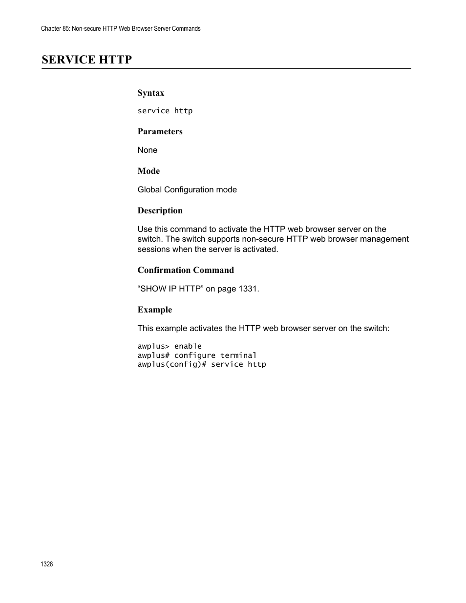 Service http, Service http 8 | Allied Telesis AT-9000 Series User Manual | Page 1356 / 1480