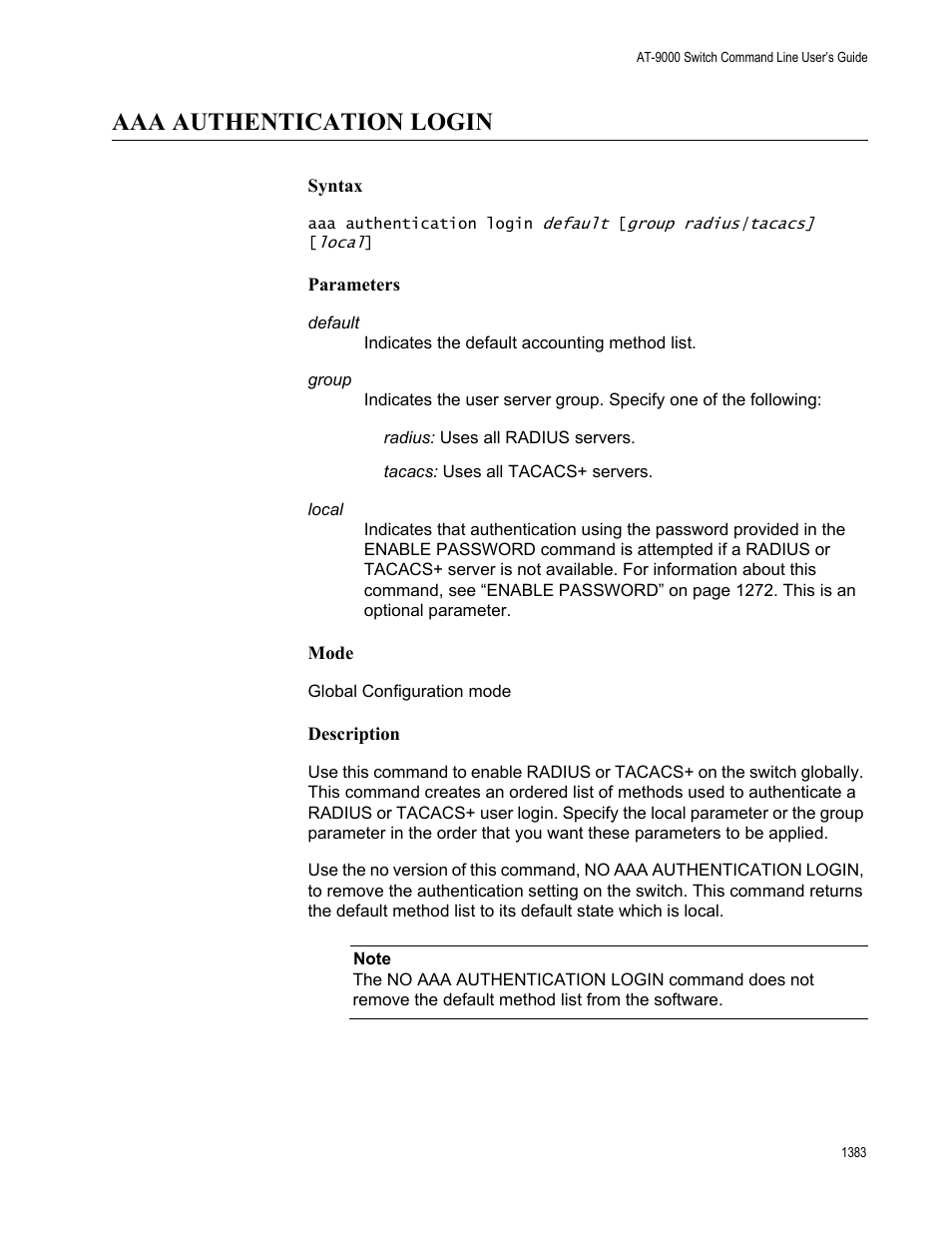 Aaa authentication login, Aaa authentication login 3 | Allied Telesis AT-9000 Series User Manual | Page 1411 / 1480