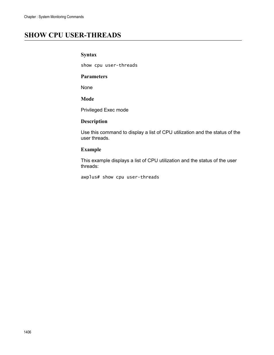 Show cpu user-threads, Show cpu user-threads 6 | Allied Telesis AT-9000 Series User Manual | Page 1434 / 1480