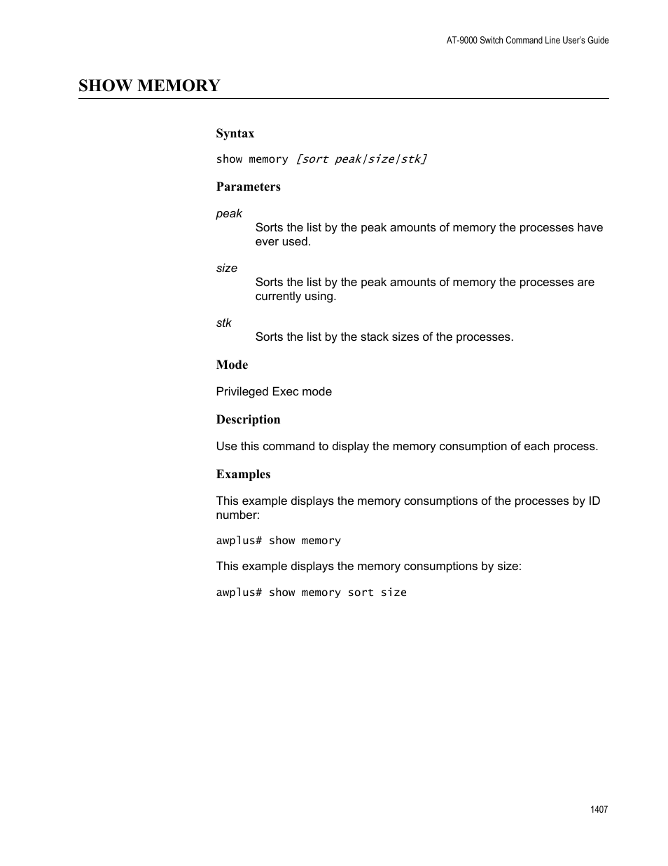 Show memory, Show memory 7 | Allied Telesis AT-9000 Series User Manual | Page 1435 / 1480