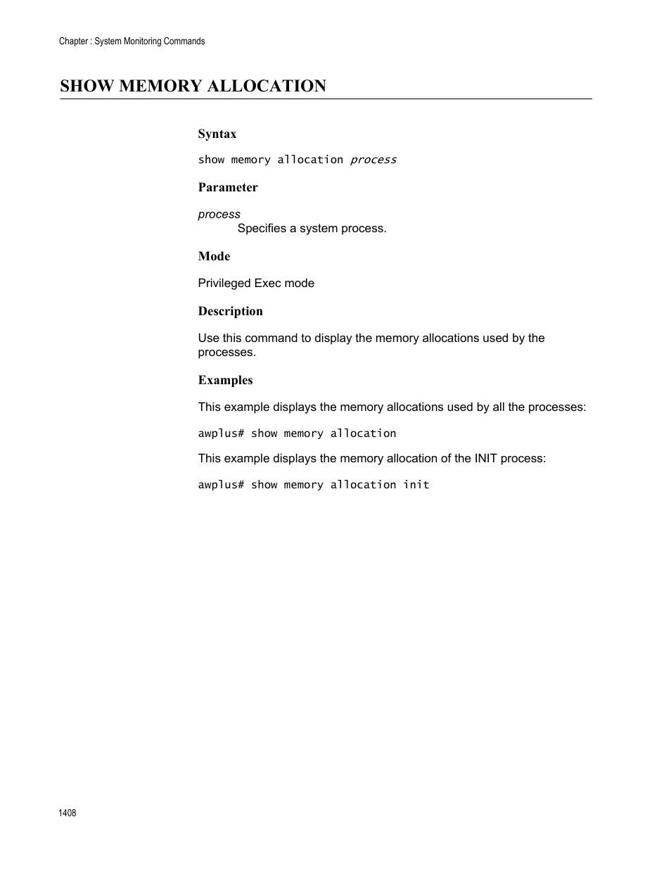 Show memory allocation, Show memory allocation 8 | Allied Telesis AT-9000 Series User Manual | Page 1436 / 1480