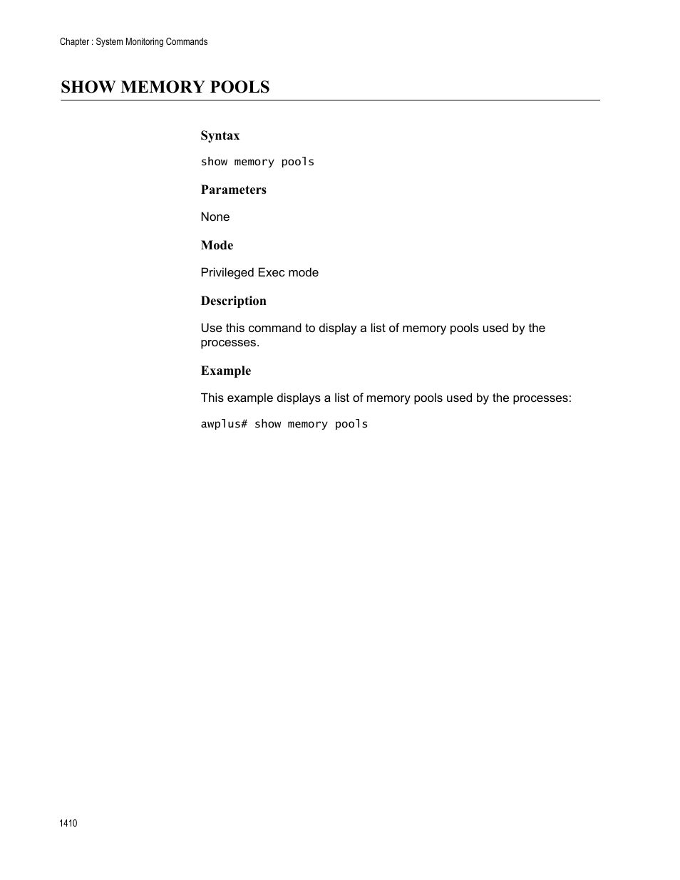 Show memory pools, Show memory pools 0 | Allied Telesis AT-9000 Series User Manual | Page 1438 / 1480