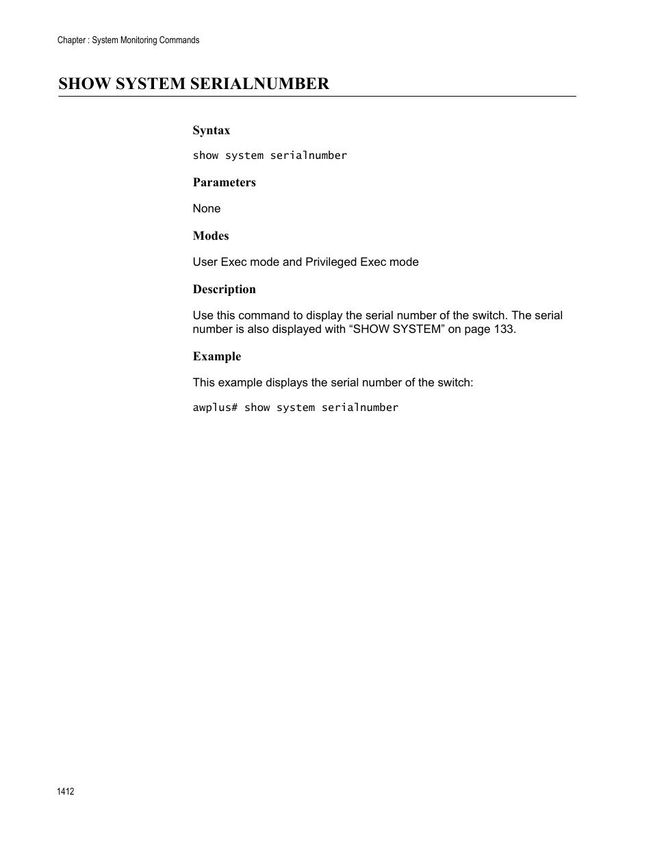 Show system serialnumber, Show system serialnumber 2 | Allied Telesis AT-9000 Series User Manual | Page 1440 / 1480