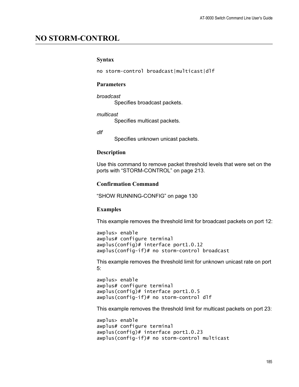 No storm-control | Allied Telesis AT-9000 Series User Manual | Page 213 / 1480