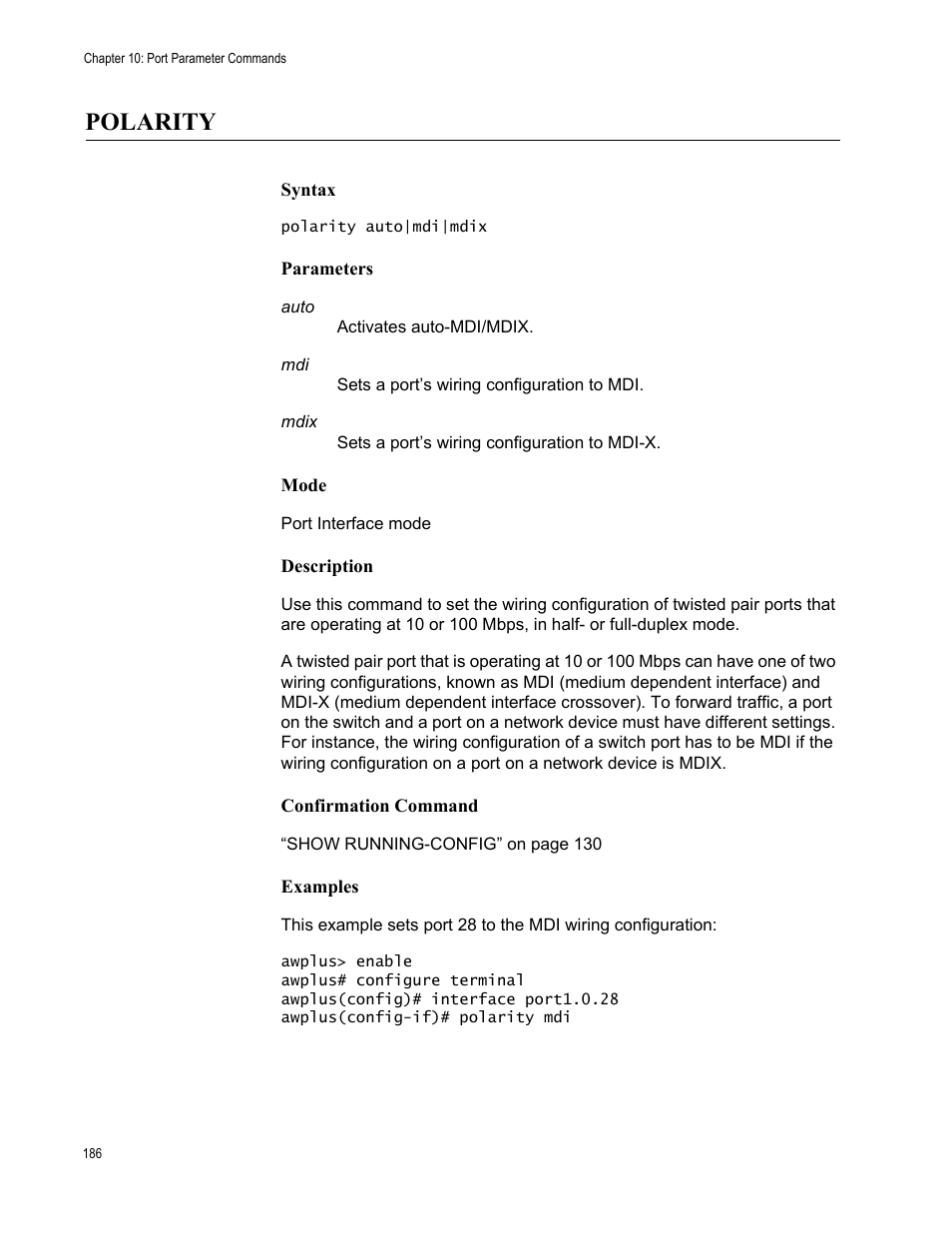 Polarity | Allied Telesis AT-9000 Series User Manual | Page 214 / 1480