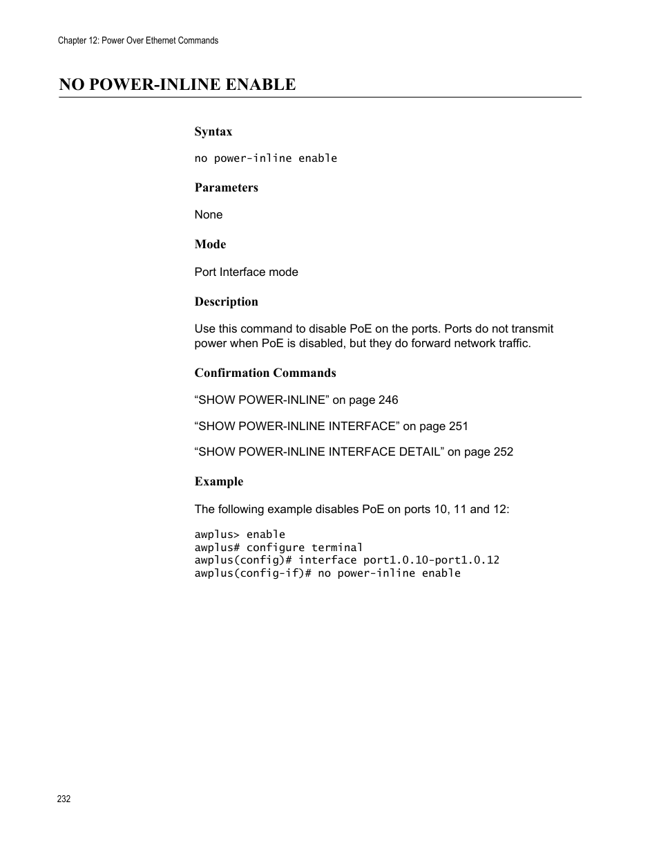 No power-inline enable | Allied Telesis AT-9000 Series User Manual | Page 260 / 1480