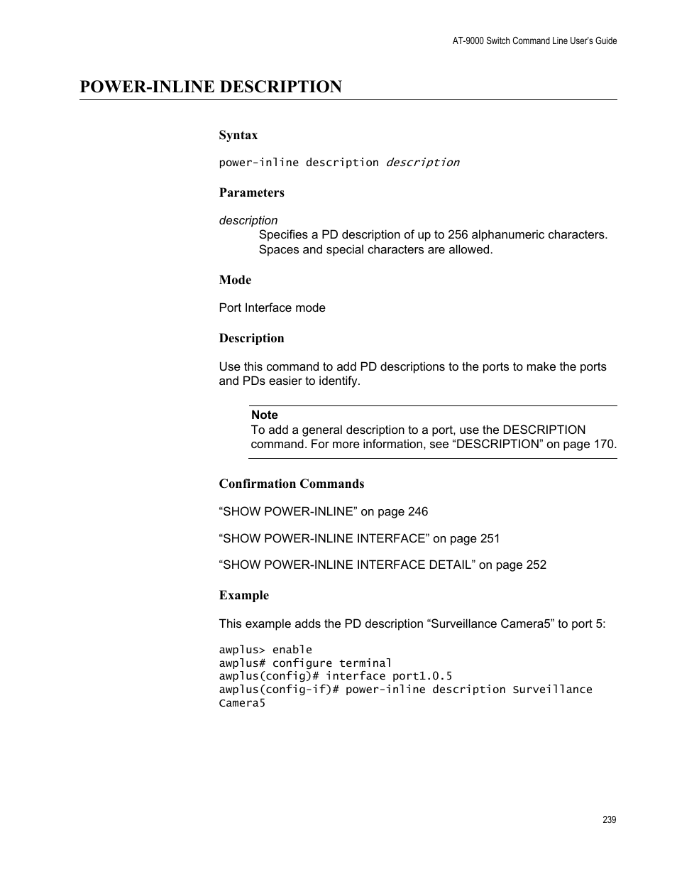 Power-inline description | Allied Telesis AT-9000 Series User Manual | Page 267 / 1480