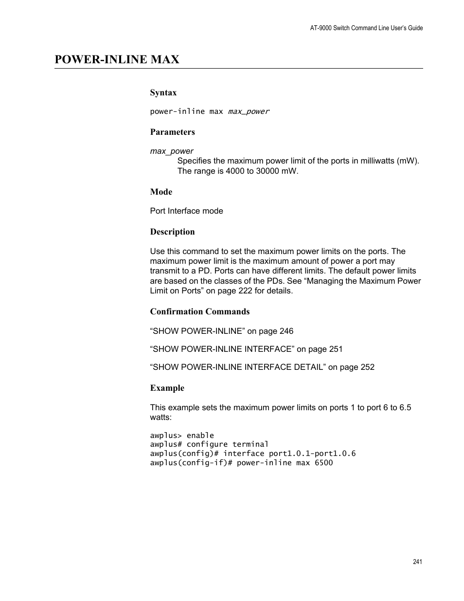 Power-inline max | Allied Telesis AT-9000 Series User Manual | Page 269 / 1480