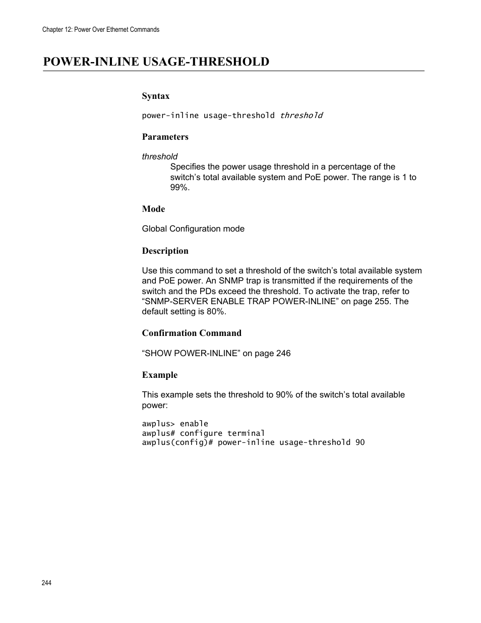 Power-inline usage-threshold | Allied Telesis AT-9000 Series User Manual | Page 272 / 1480