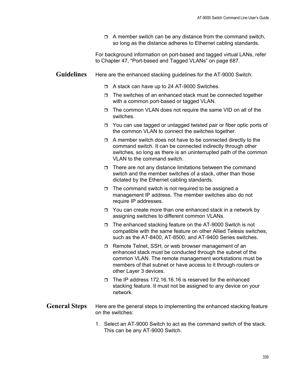 Guidelines, General steps, Guidelines general steps | Allied Telesis AT-9000 Series User Manual | Page 367 / 1480