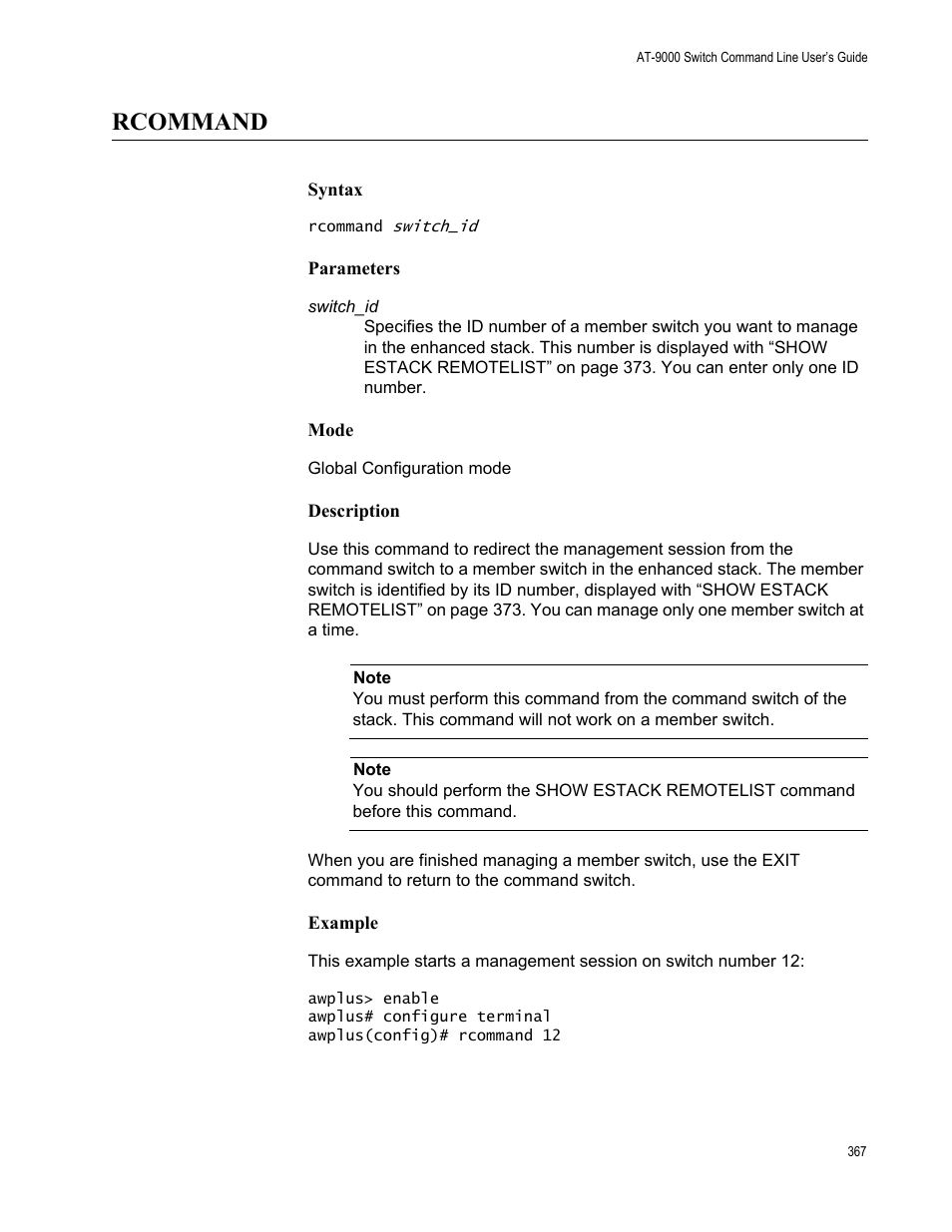 Rcommand | Allied Telesis AT-9000 Series User Manual | Page 395 / 1480