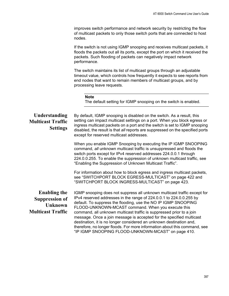 Understanding multicast traffic settings | Allied Telesis AT-9000 Series User Manual | Page 425 / 1480