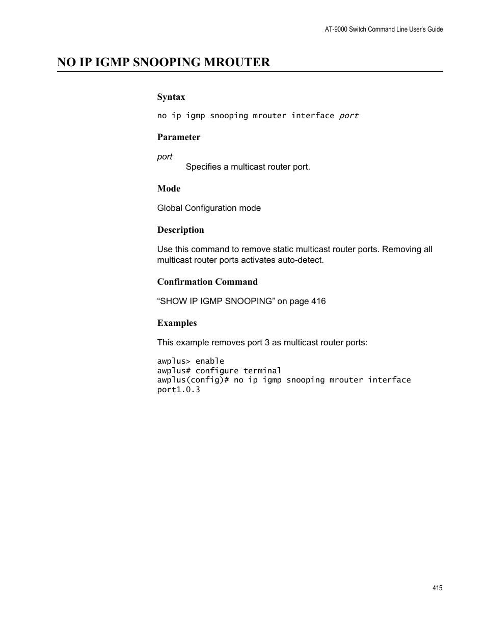 No ip igmp snooping mrouter | Allied Telesis AT-9000 Series User Manual | Page 443 / 1480