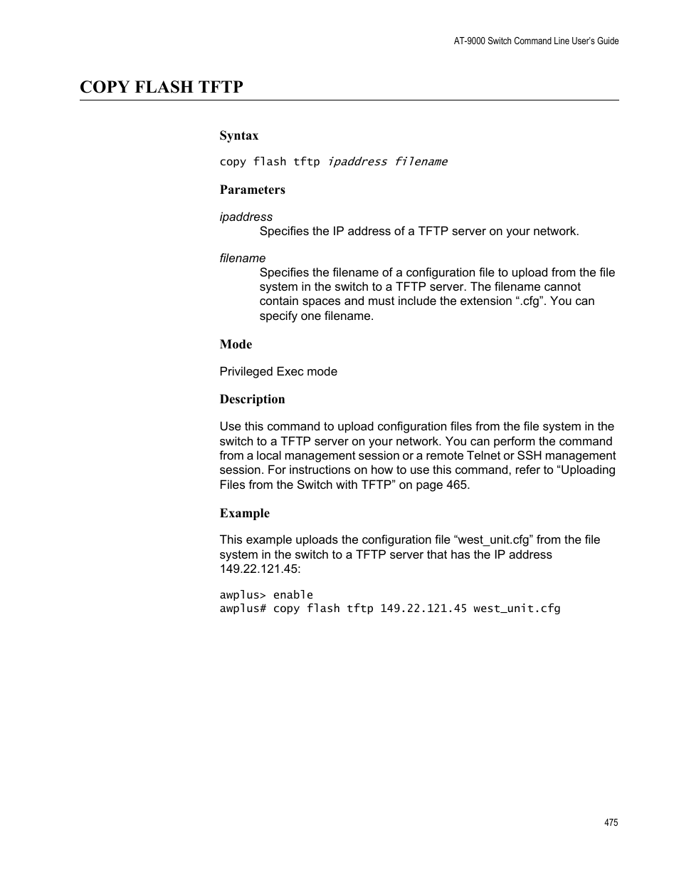 Copy flash tftp | Allied Telesis AT-9000 Series User Manual | Page 503 / 1480