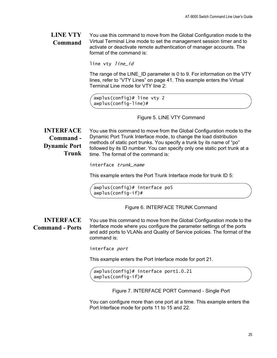 Line vty command, Interface command - dynamic port trunk, Interface command - ports | Allied Telesis AT-9000 Series User Manual | Page 53 / 1480