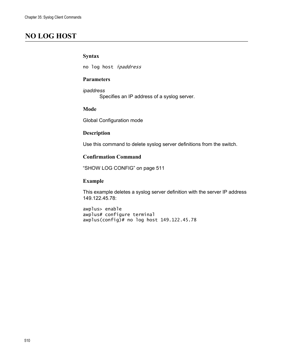 No log host | Allied Telesis AT-9000 Series User Manual | Page 538 / 1480