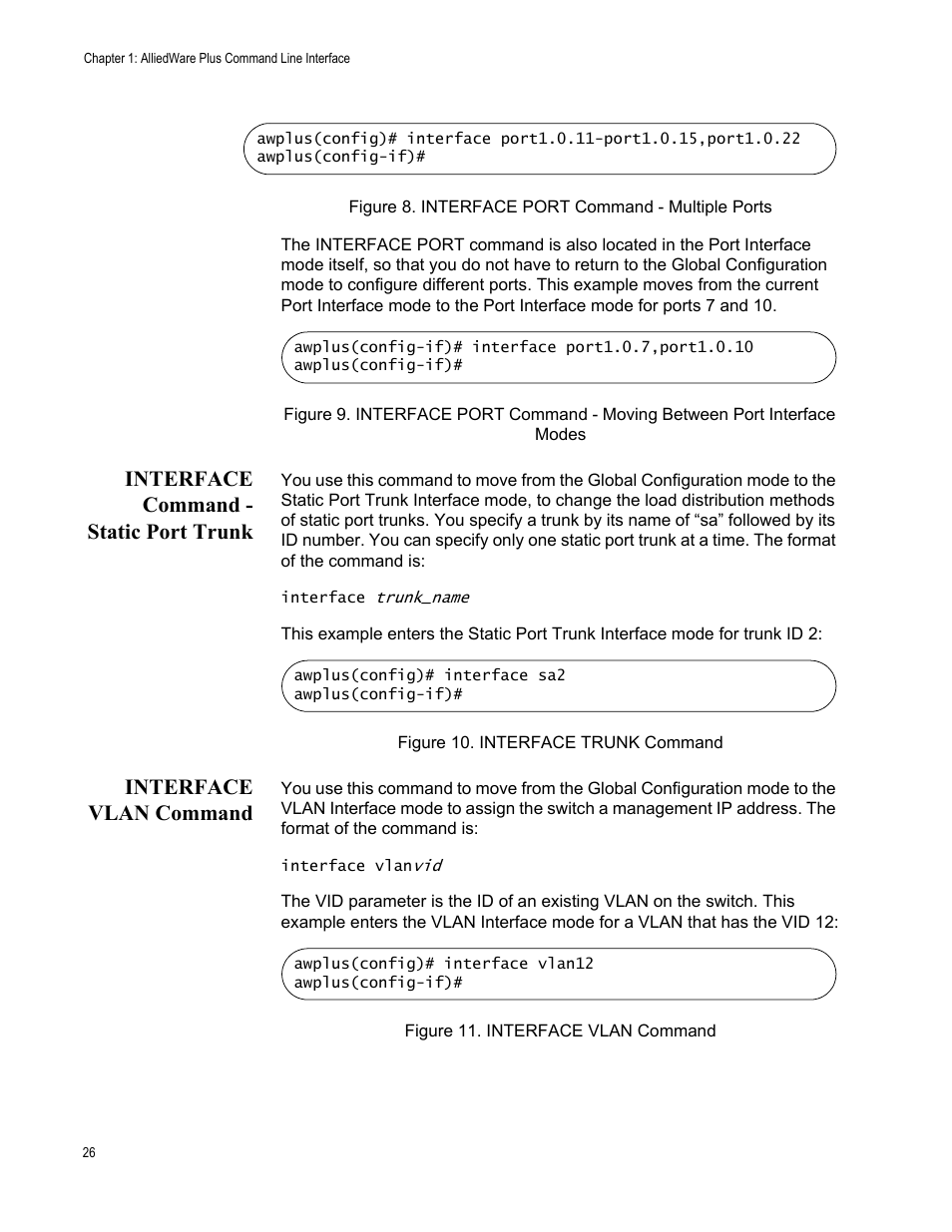 Interface command - static port trunk, Interface vlan command | Allied Telesis AT-9000 Series User Manual | Page 54 / 1480