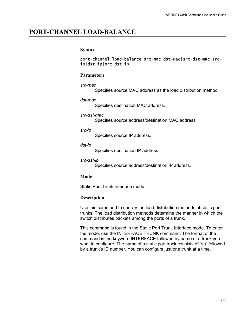 Port-channel load-balance | Allied Telesis AT-9000 Series User Manual | Page 555 / 1480