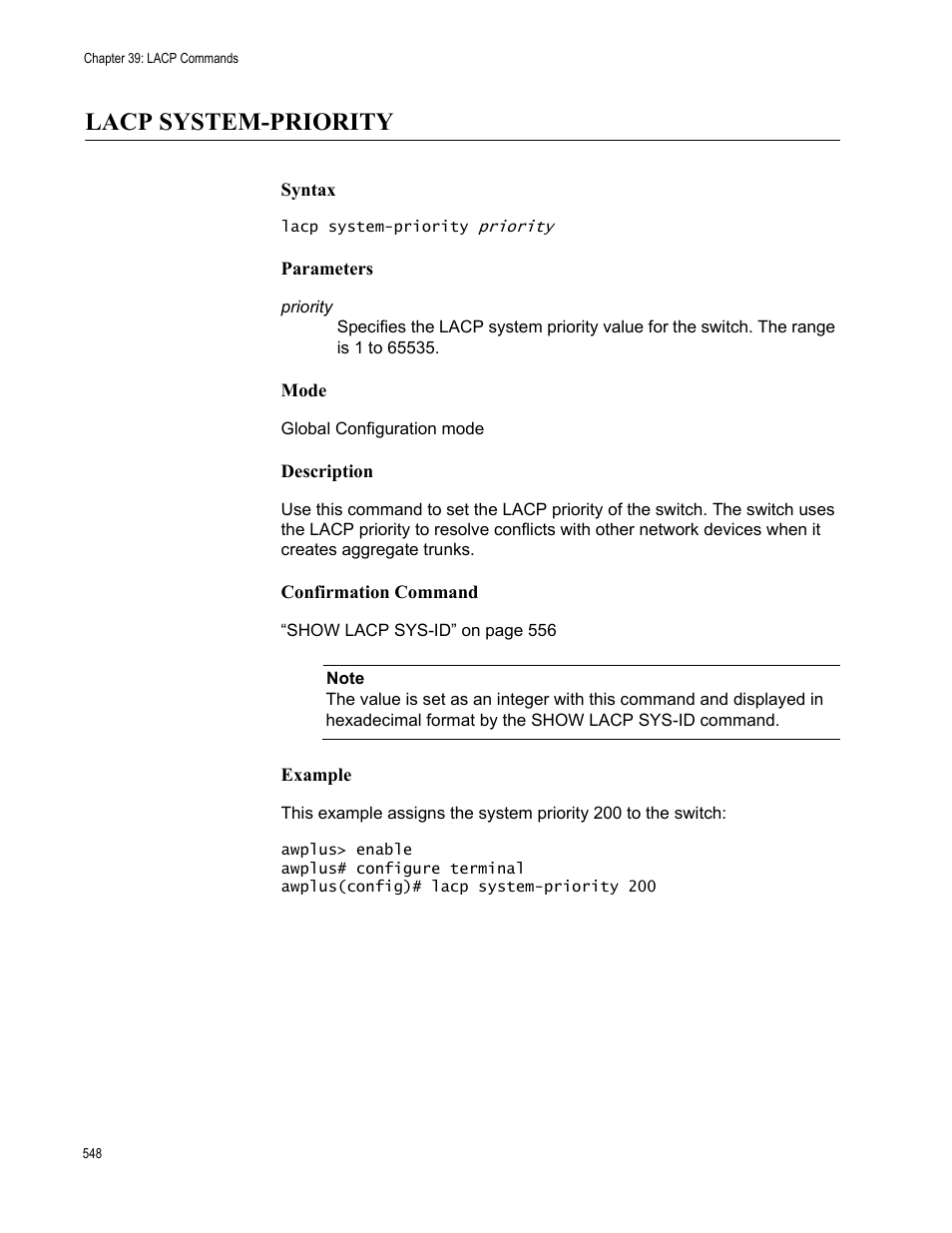 Lacp system-priority | Allied Telesis AT-9000 Series User Manual | Page 576 / 1480