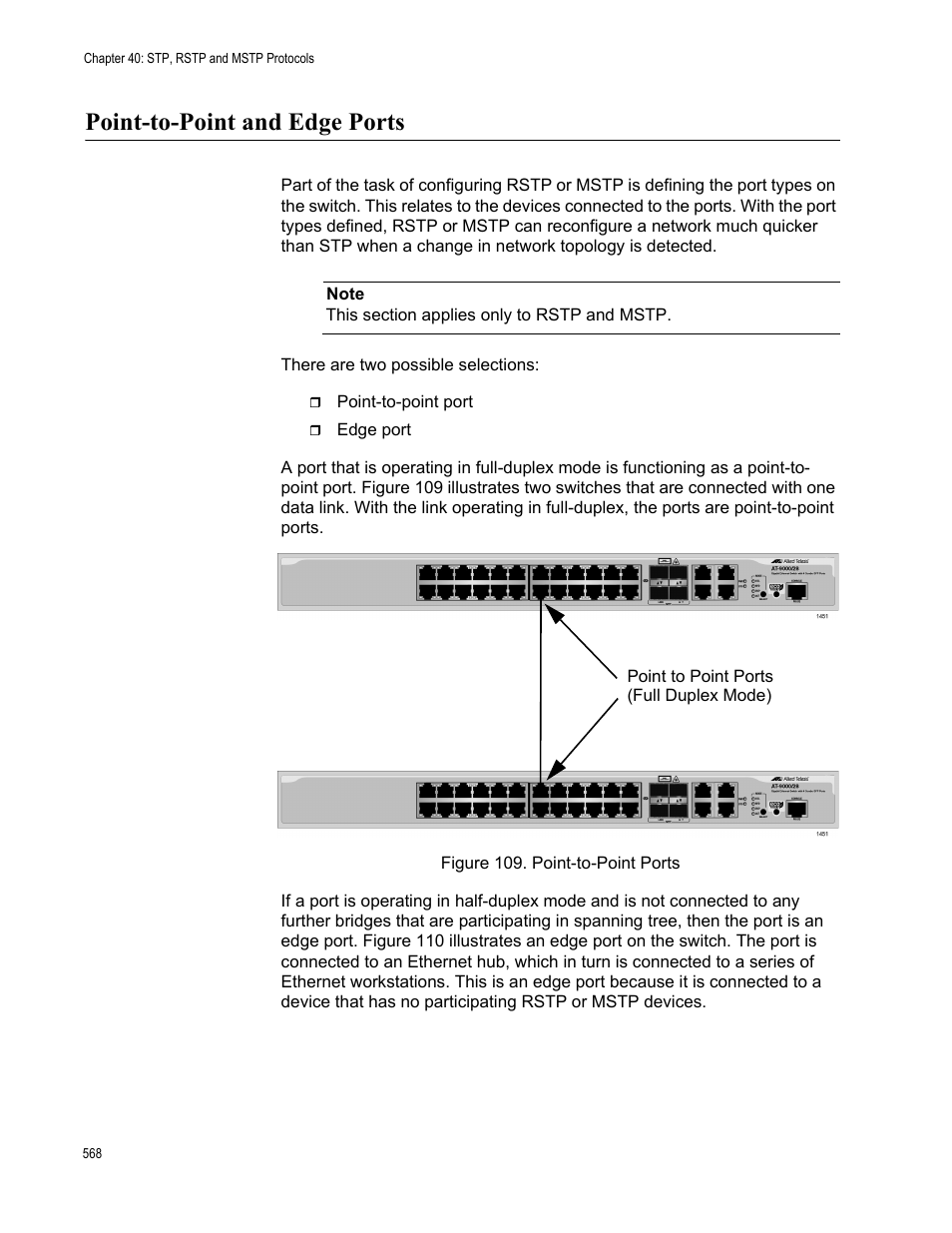 Point-to-point and edge ports, Point-to-point ports | Allied Telesis AT-9000 Series User Manual | Page 596 / 1480