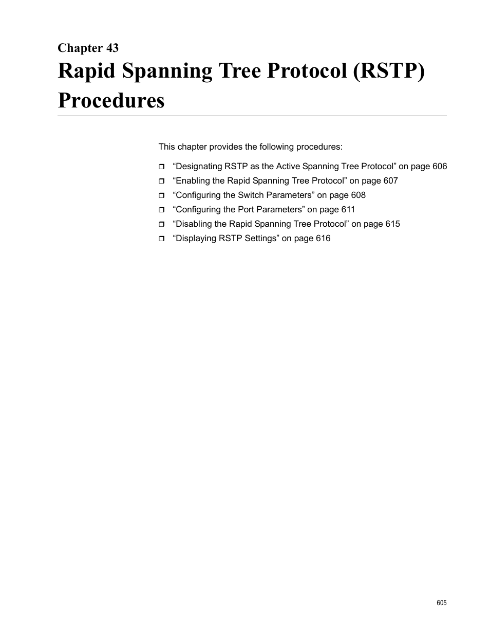 Chapter 43, Rapid spanning tree protocol (rstp) procedures | Allied Telesis AT-9000 Series User Manual | Page 633 / 1480