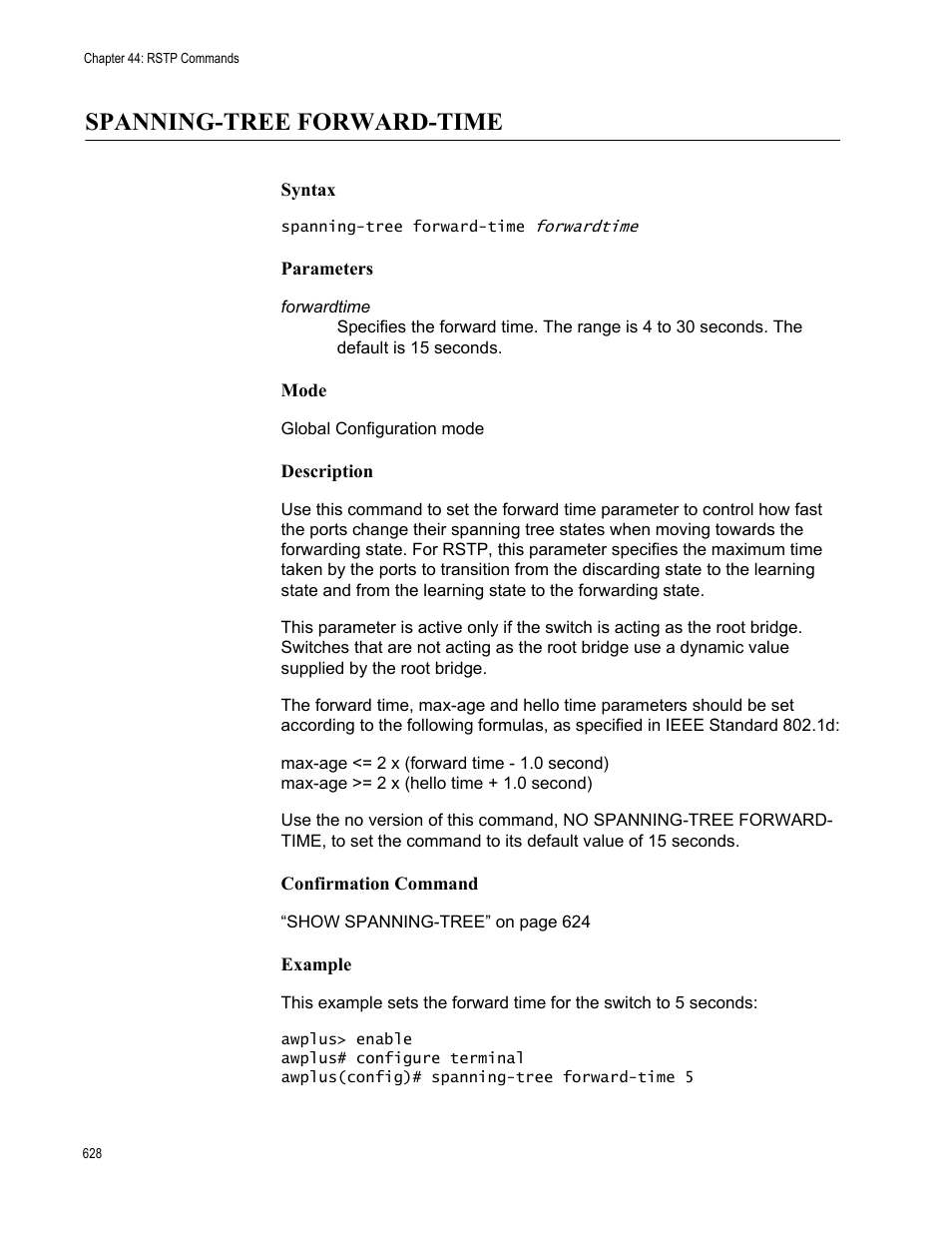 Spanning-tree forward-time | Allied Telesis AT-9000 Series User Manual | Page 656 / 1480