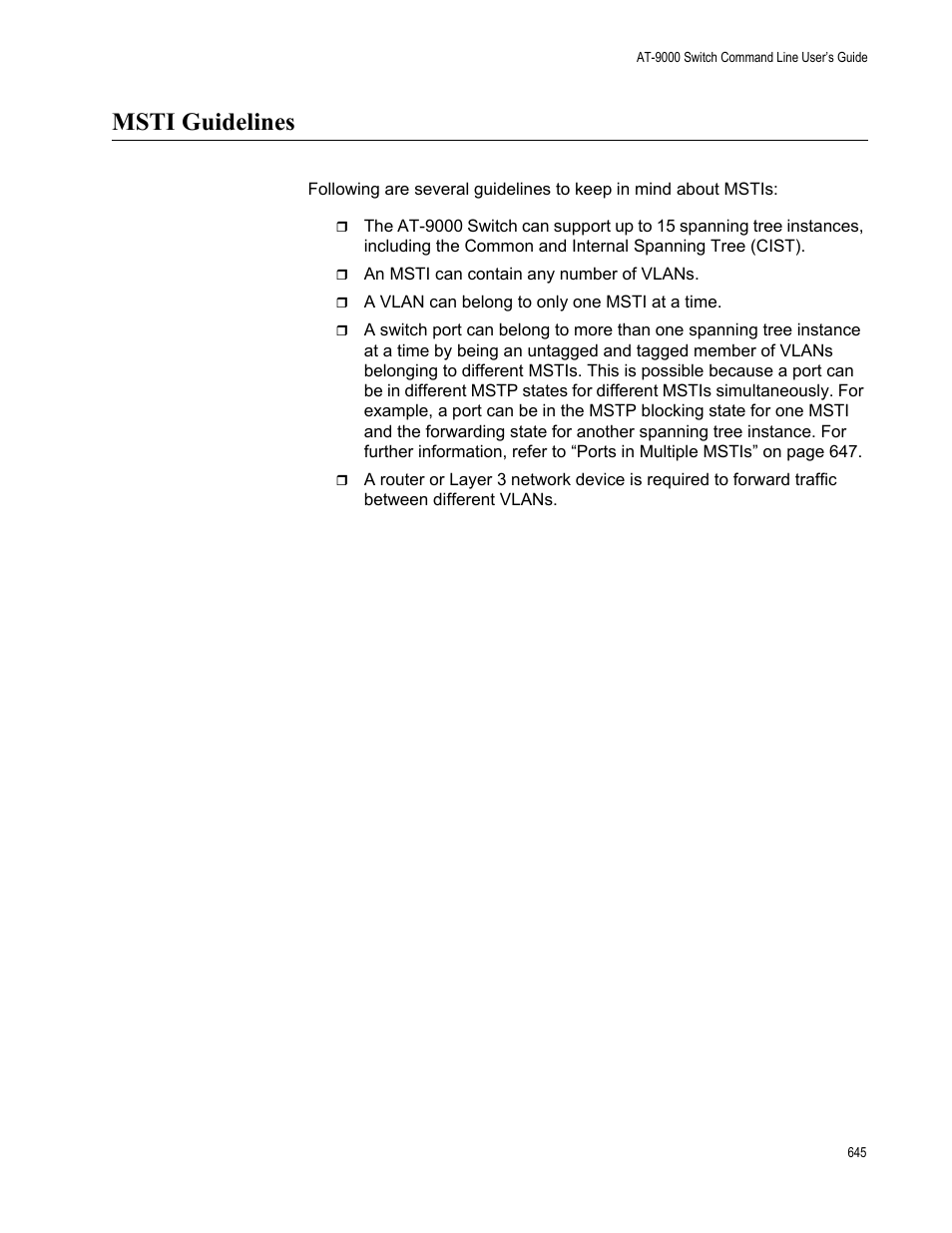 Msti guidelines | Allied Telesis AT-9000 Series User Manual | Page 673 / 1480