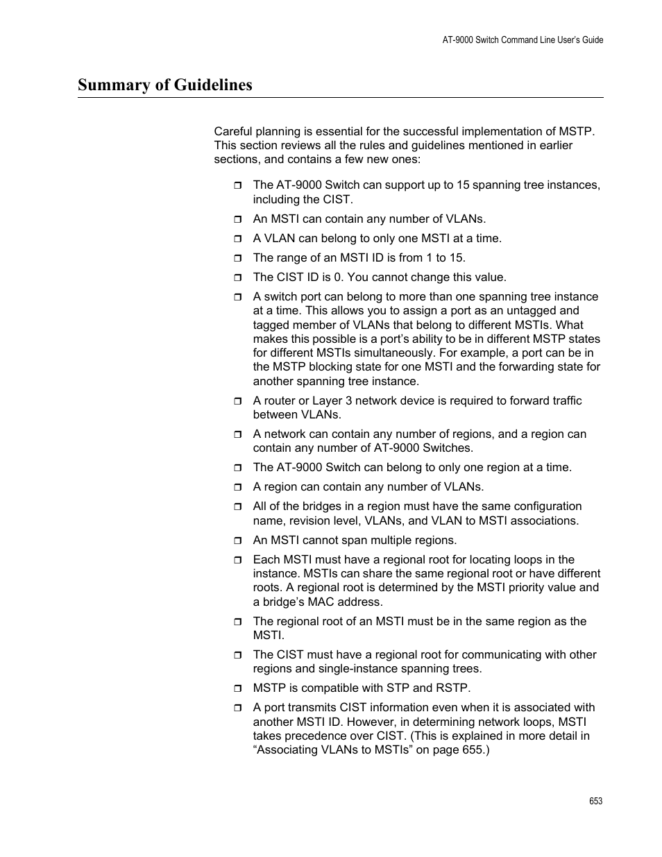 Summary of guidelines | Allied Telesis AT-9000 Series User Manual | Page 681 / 1480