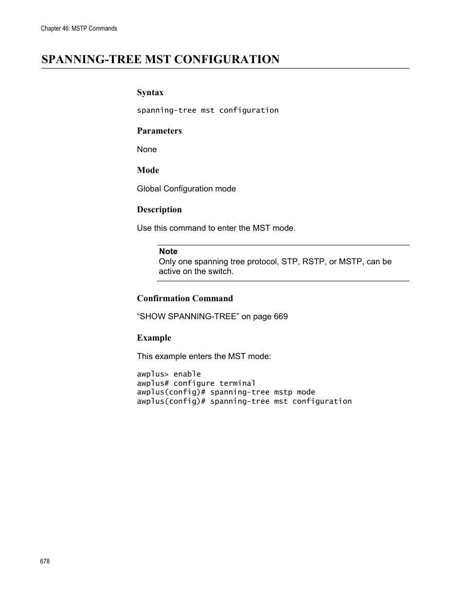 Spanning-tree mst configuration | Allied Telesis AT-9000 Series User Manual | Page 706 / 1480