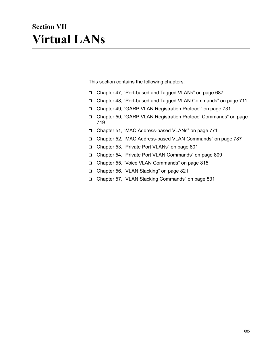 Section vii, Virtual lans | Allied Telesis AT-9000 Series User Manual | Page 713 / 1480