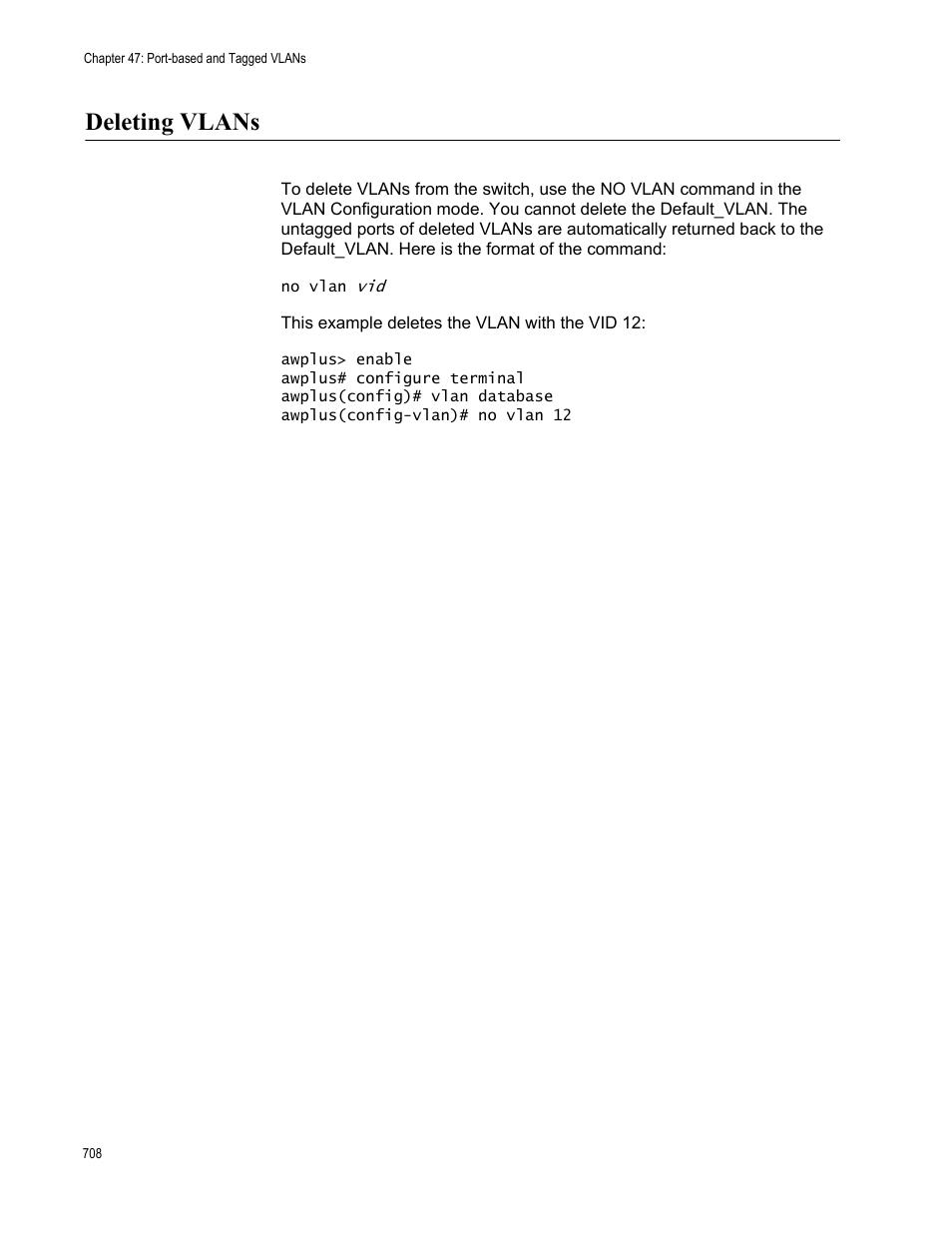 Deleting vlans | Allied Telesis AT-9000 Series User Manual | Page 736 / 1480