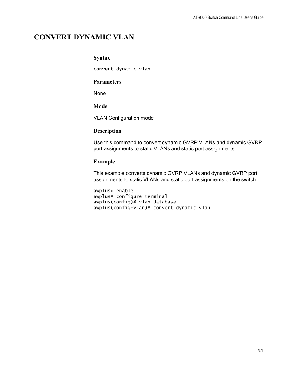 Convert dynamic vlan | Allied Telesis AT-9000 Series User Manual | Page 779 / 1480