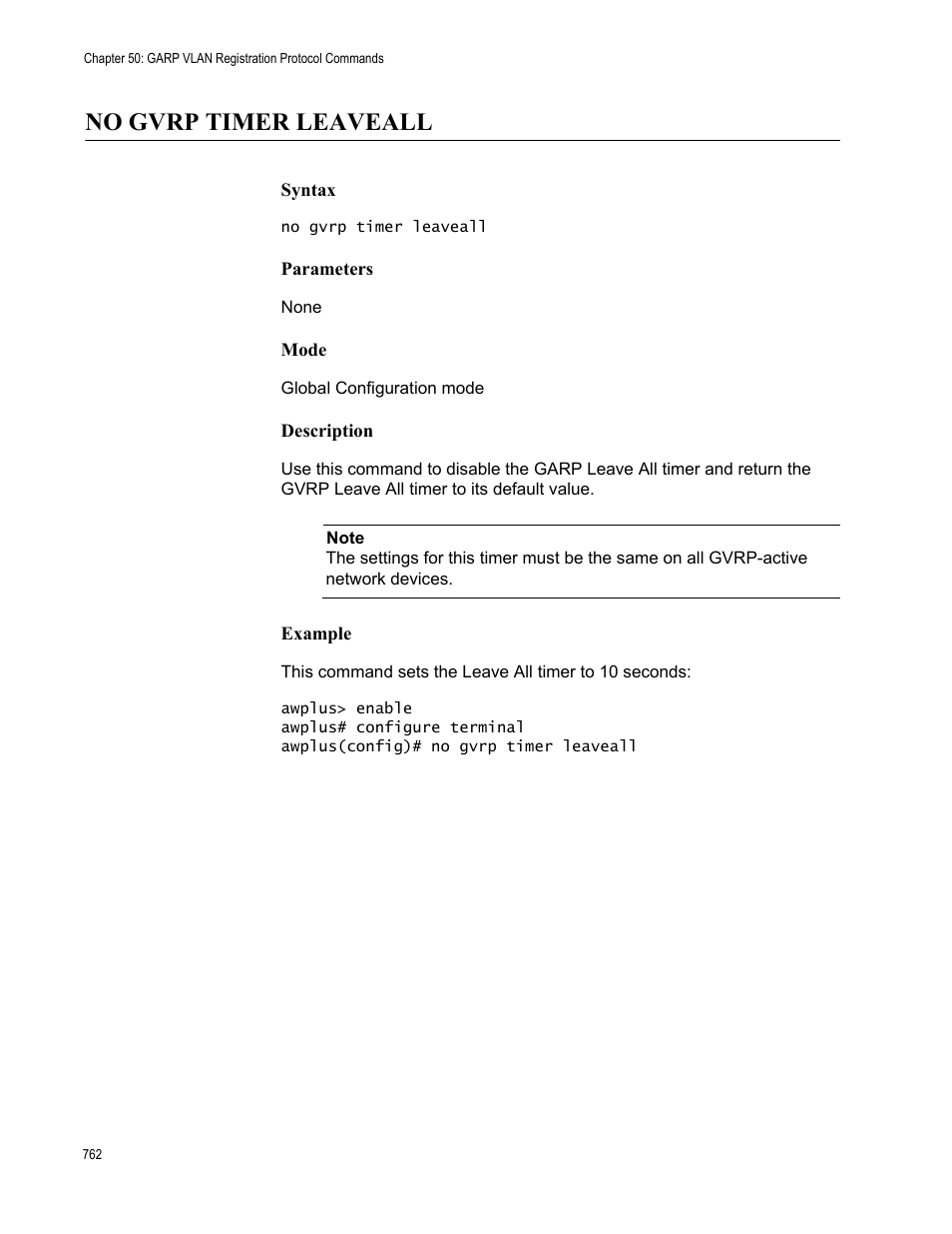 No gvrp timer leaveall | Allied Telesis AT-9000 Series User Manual | Page 790 / 1480