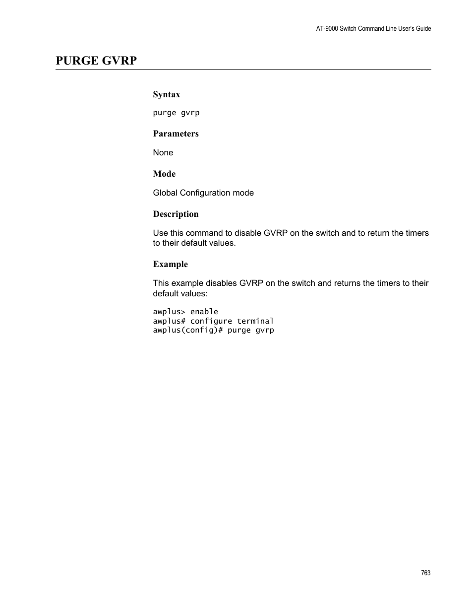 Purge gvrp | Allied Telesis AT-9000 Series User Manual | Page 791 / 1480